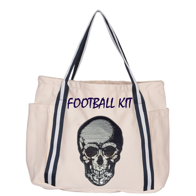 Silver Sequin Skull Luxe Tote Bag