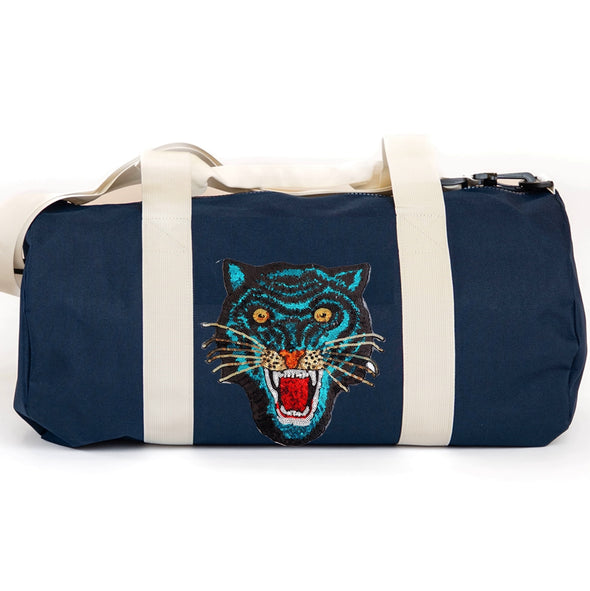 Blue Sequin Tiger Duffle Bag
