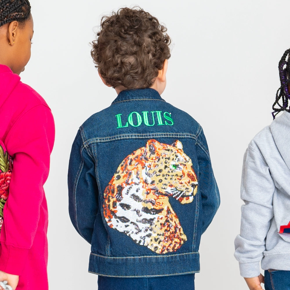 Personalised Green Eyed Leopard Denim Jacket | Gifts For Kids and Teens Teen S/M (Adult S)