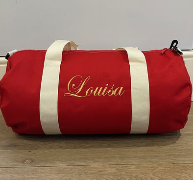 Embroidered Red Duffle Bag