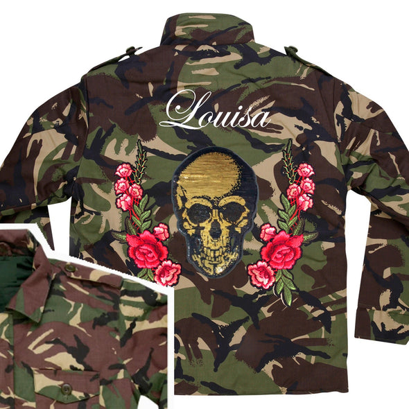 Gold Sequin Skull and Roses Camo Jacket