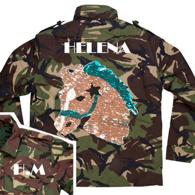 Reversible Sequin Horse Head Camo Jacket