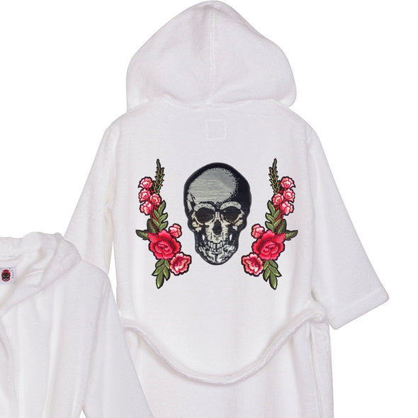 Silver Skull and Roses Bathrobe