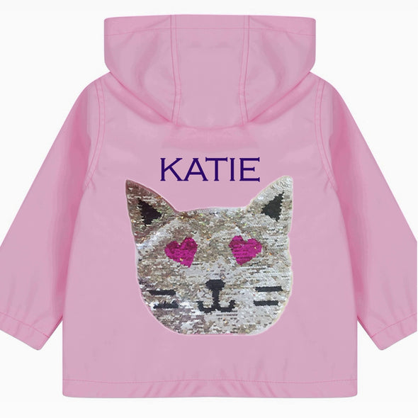 Toddler Reversible Sequin Cat Rain Jacket