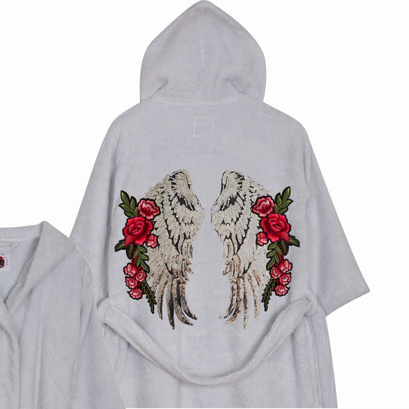 XL Silver Wings and Roses Bathrobe