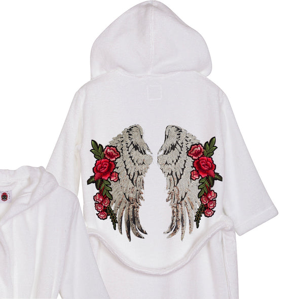 XL Silver Wings and Roses Bathrobe