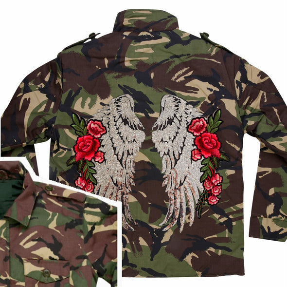 XL Silver Wings and Roses Camo Jacket