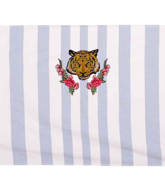Green Eyed Tiger and Roses Luxe Hammam Beach Towel