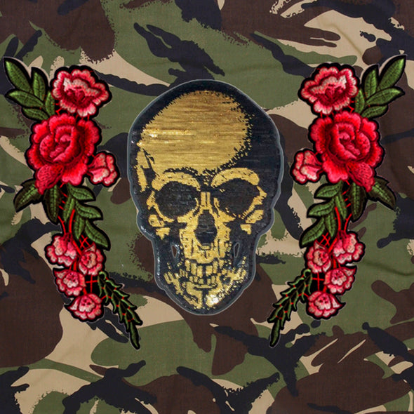 Gold Sequin Skull and Roses Camo Jacket