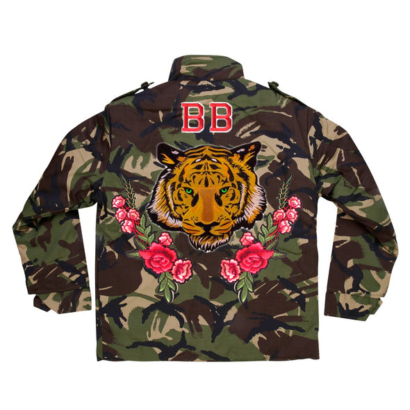 Green Eyed Tiger and Roses Camo Jacket