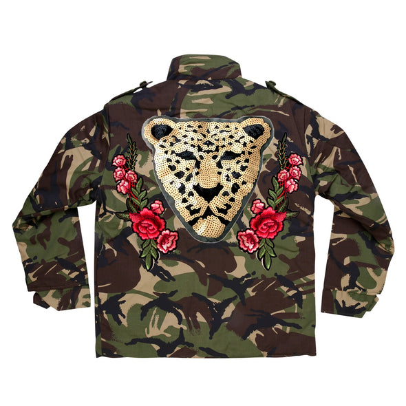 Sequin Leopard and Roses Camo Jacket