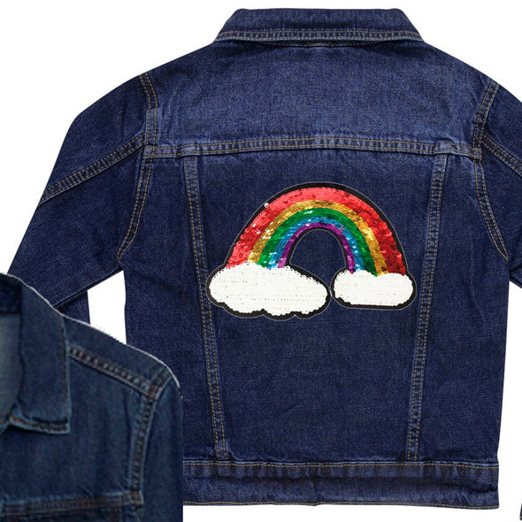 Reversible Sequin Rainbow Denim Jacket