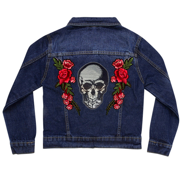 Silver Sequin Skull and Roses Vintage Denim Jacket