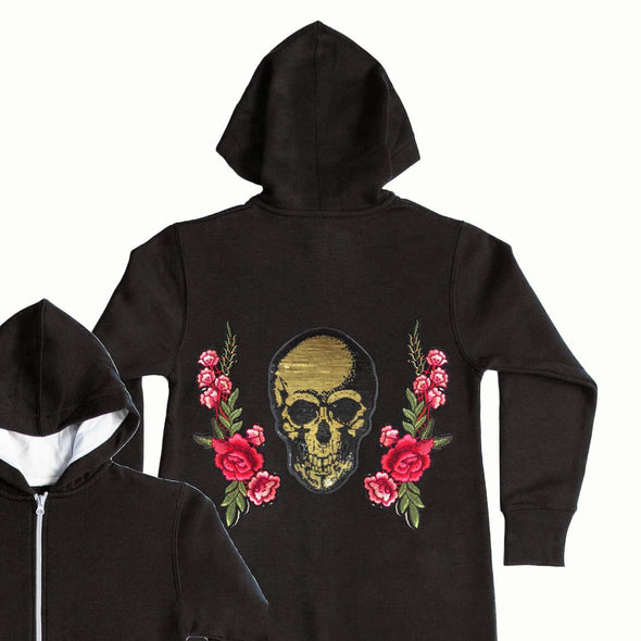 Gold Sequin Skull and Roses Onesie