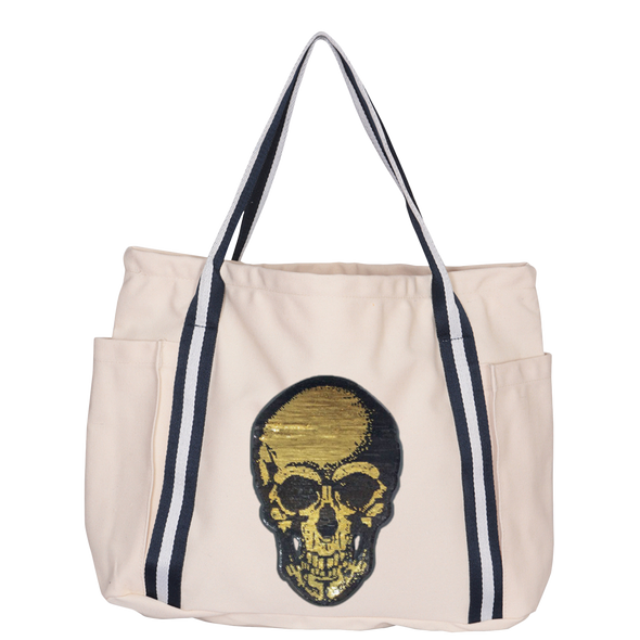 Gold Sequin Skull Luxe Tote Bag