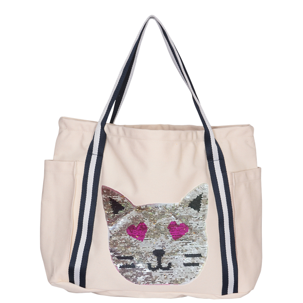 Reversible Sequin Cat Luxe Tote Bag