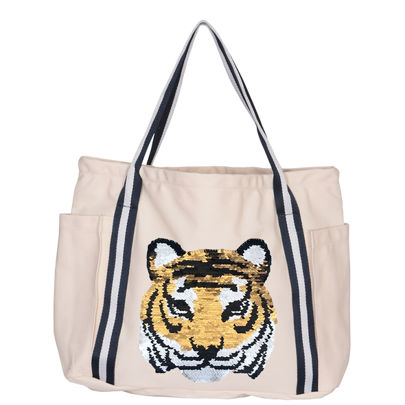 Reversible Sequin Tiger Luxe Tote Bag
