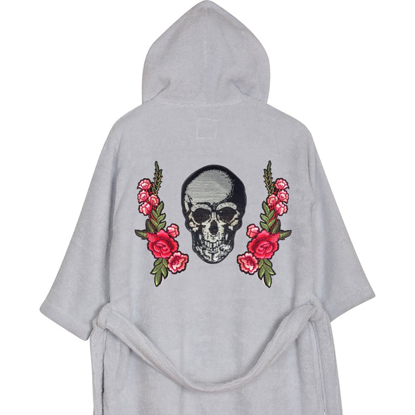 Silver Skull and Roses Bathrobe