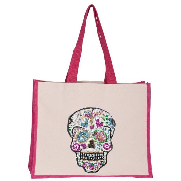 Sequin Candy Skull Midi Tote Bag