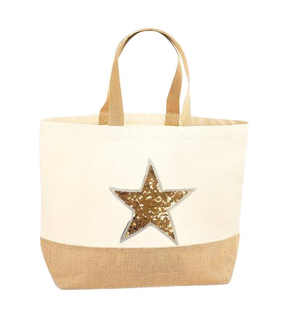 Gold Sequin Star XL Tote Bag