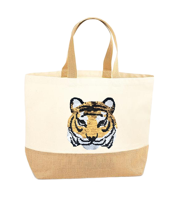 Reversible Sequin Tiger XL Tote Bag