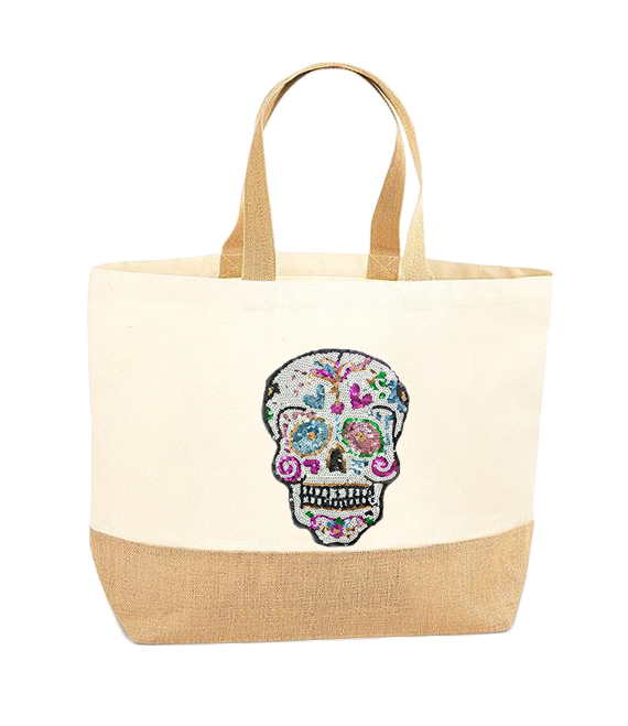 Sequin Candy Skull XL Tote Bag