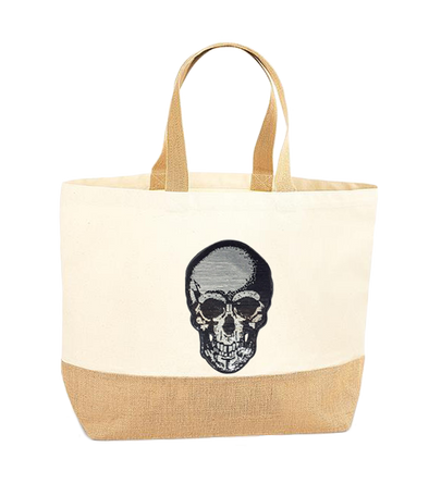 Silver Sequin Skull XL Tote Bag