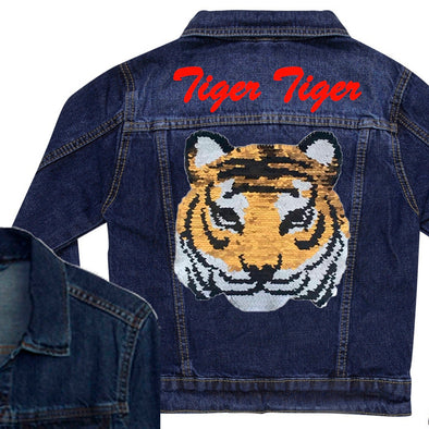 Reversible Sequin Tiger Denim Jacket