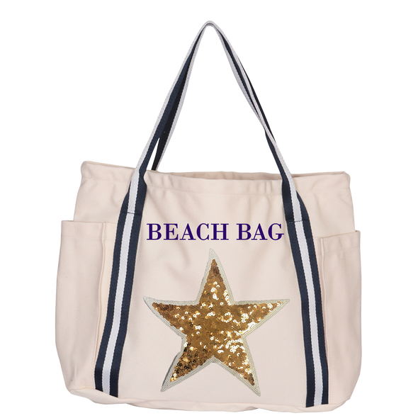 Gold Sequin Star Luxe Tote Bag